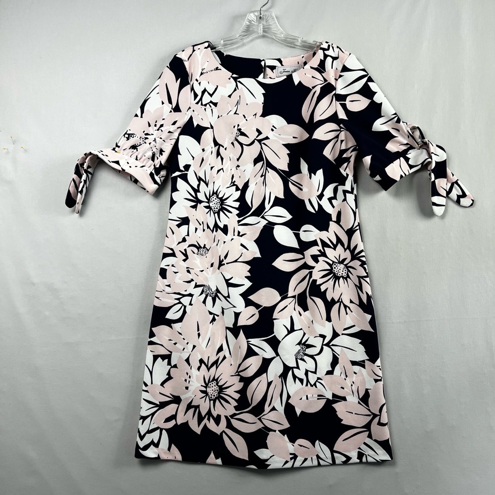 Jessica H Sheath Dress Womens size 8 Floral Stretch Knit Short Sleeve